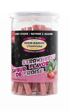 Bâtons à mâcher naturels pour chien, saveur fraise, qui aident à nettoyer les dents